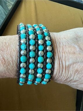 Turquoise and silver Beaded Wrap Bracelet - Premier Designs